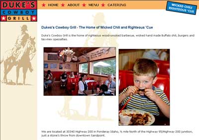 Dukes Cowboy Grill Web site