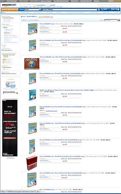 Amazon page of spammy Kindle books